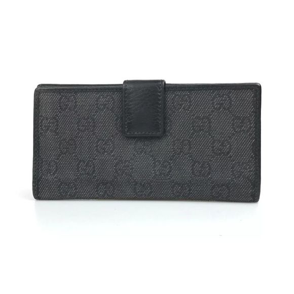 GUCCI WALLET BI FOLD 143389 0959 GG CANVAS Black Leather Authentic - Picture 5 of 11